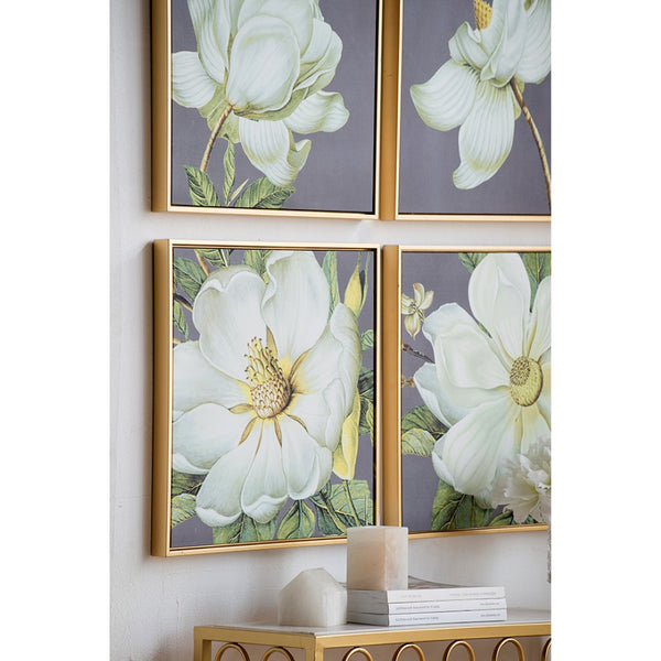 English Elm Set of 4 Framed Botanical Prints White Gold Floral Wall Art for Modern Interiors W2078127367