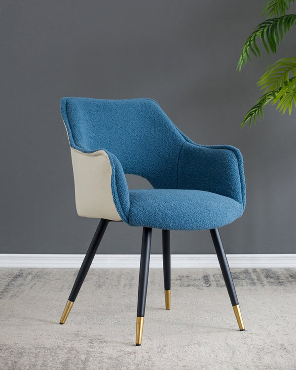 English Elm Set of 2 Blue Velvet Accent Chairs with Metallic Iron Legs for Living Room Vanity W2078127365