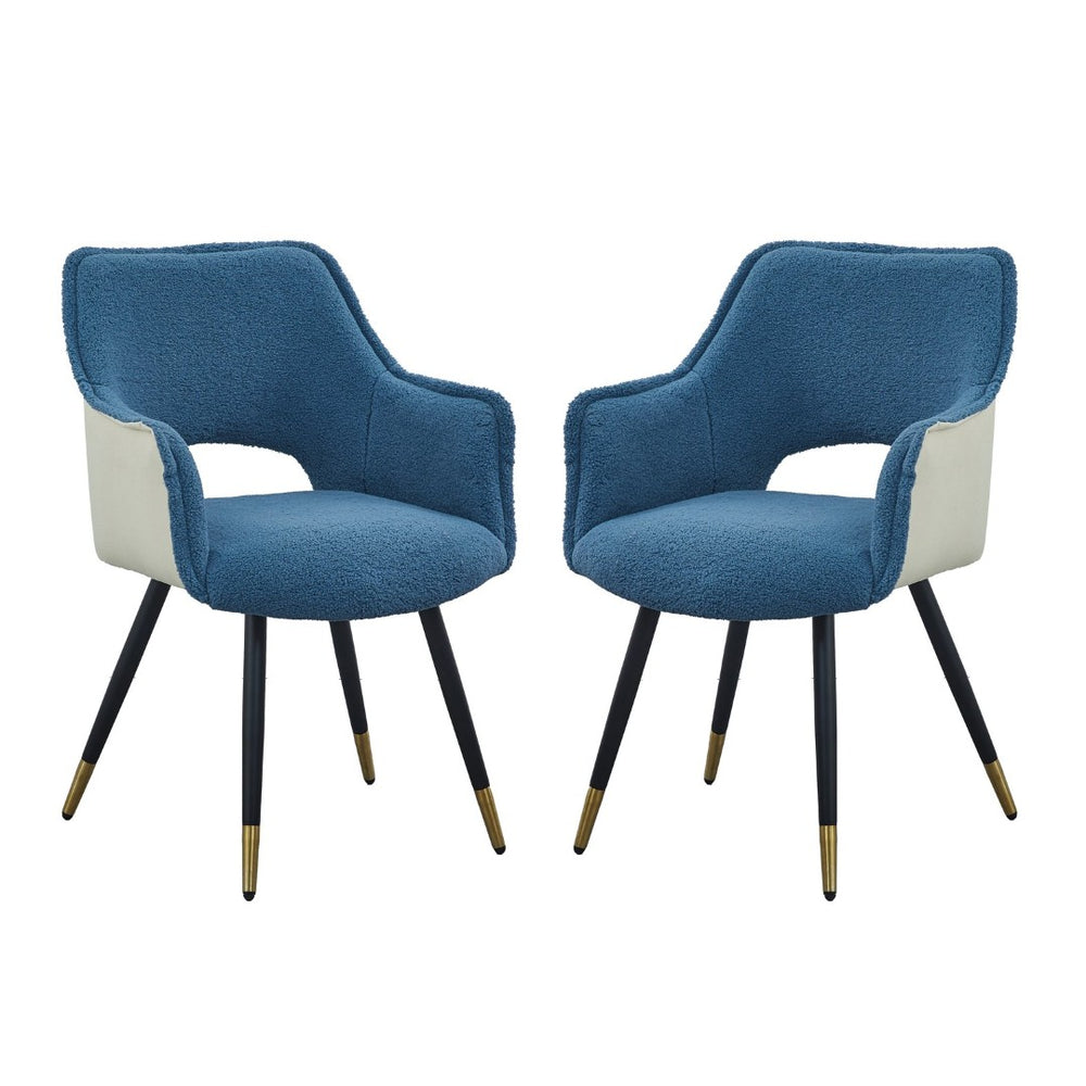 English Elm Set of 2 Blue Velvet Accent Chairs with Metallic Iron Legs for Living Room Vanity W2078127365