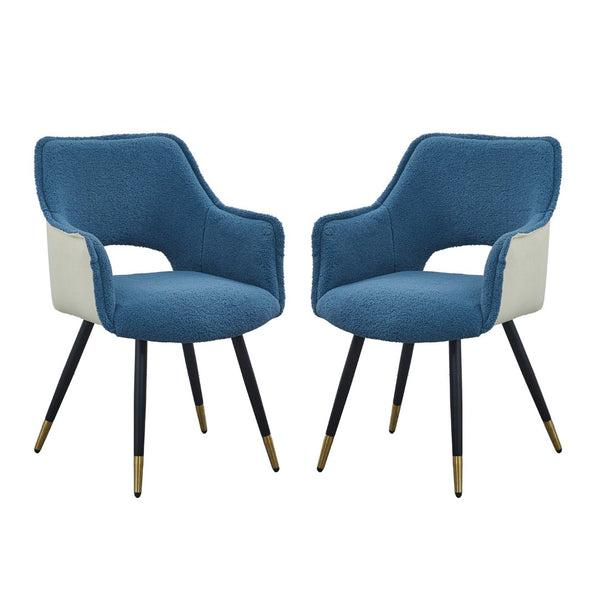 English Elm Set of 2 Blue Velvet Accent Chairs with Metallic Iron Legs for Living Room Vanity W2078127365