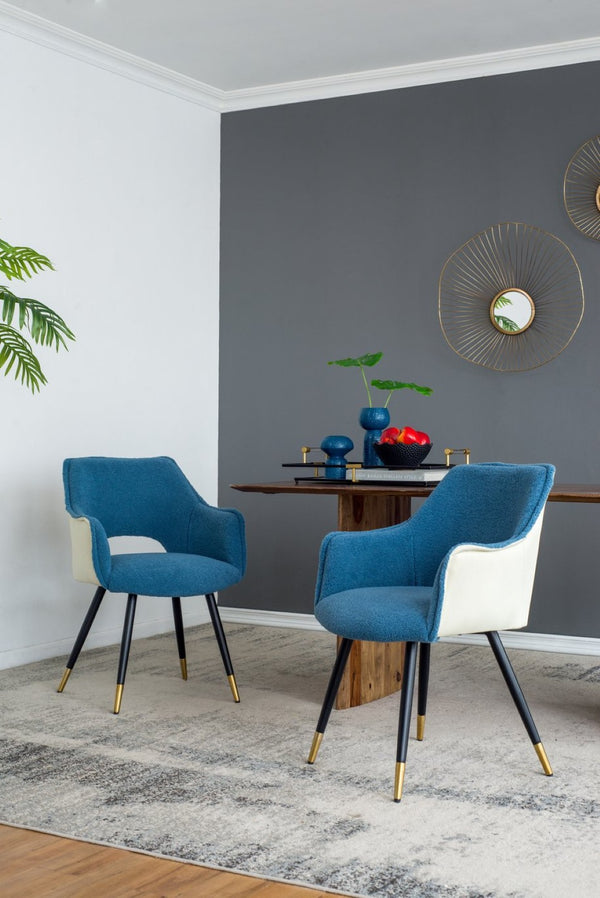 English Elm Set of 2 Blue Velvet Accent Chairs with Metallic Iron Legs for Living Room Vanity W2078127365
