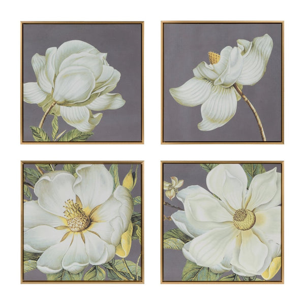 English Elm Set of 4 Framed Botanical Prints White Gold Floral Wall Art for Modern Interiors W2078127367