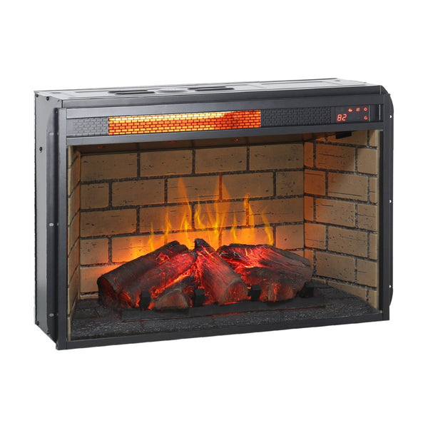 English Elm 26 Inch Infrared Quartz Fireplace Insert with Resin Log Bed and Brick Surround W1769121295