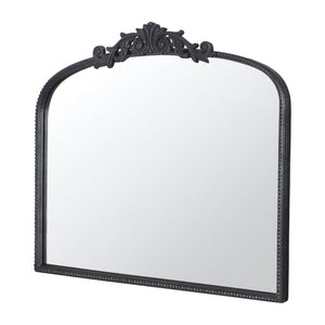 English Elm 40" Baroque Arch Wall Mirror Ornate Iron Frame Gilded Finish for Entryway or Mantel Black W2078127697