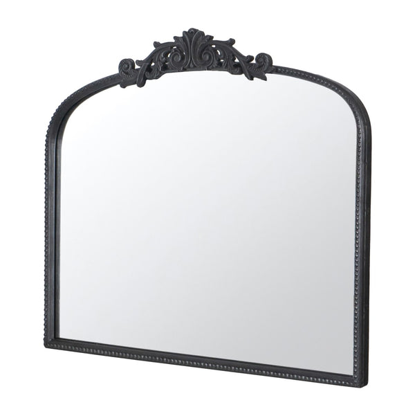 English Elm 40" Baroque Arch Wall Mirror Ornate Iron Frame Gilded Finish for Entryway or Mantel Black W2078127697