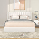 Christopher Knight Home® - Noble House - Anda Patented 2-Drawers Storage Bed Queen Size Ivory Boucle Upholstered Platform Bed, Tufted Headboard, Wooden Slat Mattress Support, No Box Spring Needed