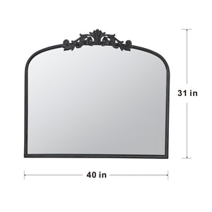 English Elm 40" Baroque Arch Wall Mirror Ornate Iron Frame Gilded Finish for Entryway or Mantel Black W2078127697