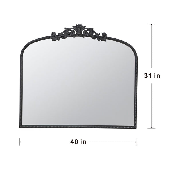 English Elm 40" Baroque Arch Wall Mirror Ornate Iron Frame Gilded Finish for Entryway or Mantel Black W2078127697
