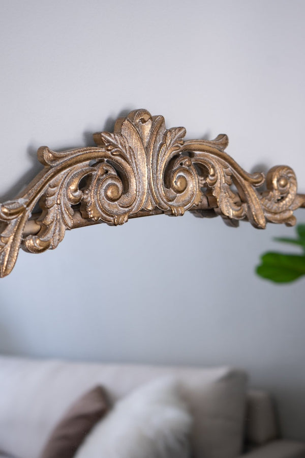 English Elm 40" Baroque Arch Wall Mirror Ornate Iron Frame Gilded Finish for Entryway or Mantel Gold W2078127696