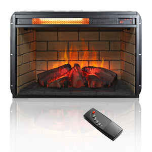 English Elm 26 Inch Infrared Quartz Fireplace Insert with Resin Log Bed and Brick Surround W1769121295