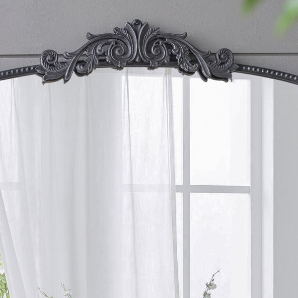 English Elm 40" Baroque Arch Wall Mirror Ornate Iron Frame Gilded Finish for Entryway or Mantel Black W2078127697