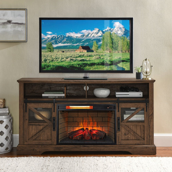 English Elm 26 Inch Infrared Quartz Fireplace Insert with Resin Log Bed and Brick Surround W1769121295