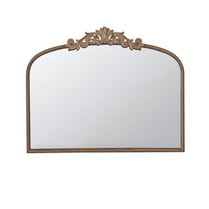 English Elm 40" Baroque Arch Wall Mirror Ornate Iron Frame Gilded Finish for Entryway or Mantel Gold W2078127696