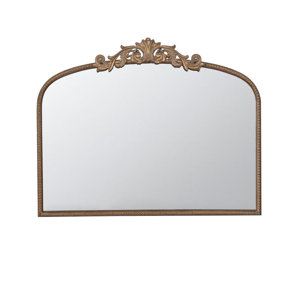 English Elm 40" Baroque Arch Wall Mirror Ornate Iron Frame Gilded Finish for Entryway or Mantel Gold W2078127696