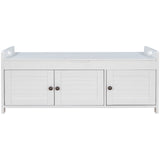Hearth and Haven Trexm Storage Bench with 3 Shutter-Shaped Doors, Shoe Bench with Removable Cushion and Hidden Storage Space (White, Old Sku: Wf284226Aak) WF310529AAK