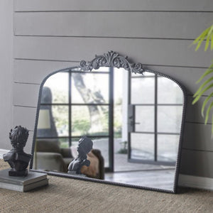 English Elm 40" Baroque Arch Wall Mirror Ornate Iron Frame Gilded Finish for Entryway or Mantel Black W2078127697