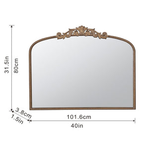 English Elm 40" Baroque Arch Wall Mirror Ornate Iron Frame Gilded Finish for Entryway or Mantel Gold W2078127696