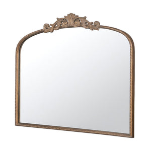 English Elm 40" Baroque Arch Wall Mirror Ornate Iron Frame Gilded Finish for Entryway or Mantel Gold W2078127696