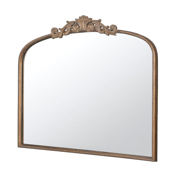 English Elm 40" Baroque Arch Wall Mirror Ornate Iron Frame Gilded Finish for Entryway or Mantel Gold W2078127696