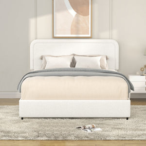 English Elm Liv Patented 2-Drawers Storage Bed Queen Ivory Boucle Upholstered Platform with Dust-Proof Drawers and Soft-Close Gliding System B083P156198