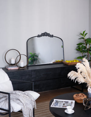 English Elm 40" Baroque Arch Wall Mirror Ornate Iron Frame Gilded Finish for Entryway or Mantel Black W2078127697