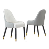 English Elm Modern Dining Chairs Set Of 2 Piece s Faux Leather Dining Chair With Metal Legs For Living Room/Dining Room/Reception Room(White+Gray)