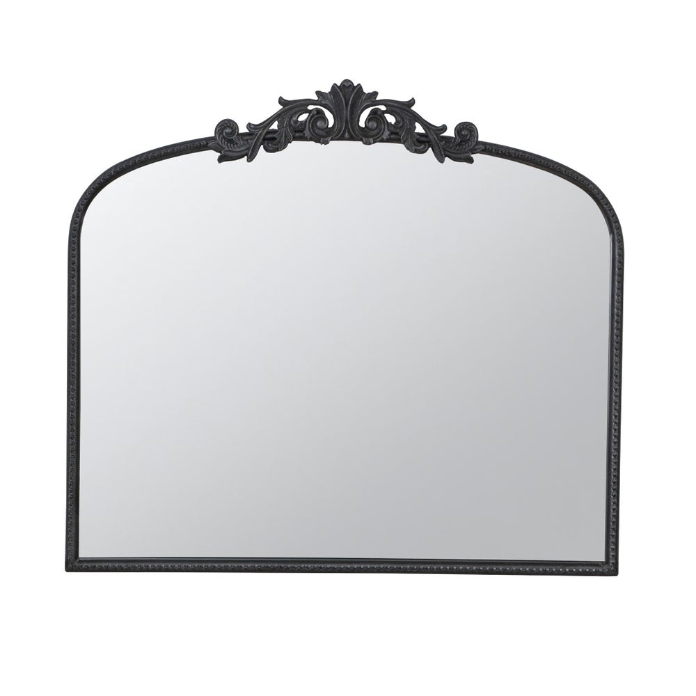 English Elm 40" Baroque Arch Wall Mirror Ornate Iron Frame Gilded Finish for Entryway or Mantel Black W2078127697