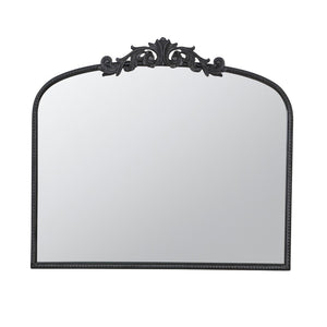 English Elm 40" Baroque Arch Wall Mirror Ornate Iron Frame Gilded Finish for Entryway or Mantel Black W2078127697