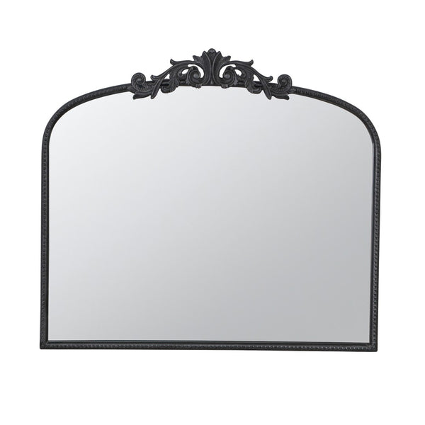 English Elm 40" Baroque Arch Wall Mirror Ornate Iron Frame Gilded Finish for Entryway or Mantel Black W2078127697