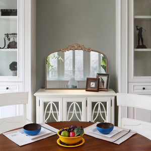 English Elm 40" Baroque Arch Wall Mirror Ornate Iron Frame Gilded Finish for Entryway or Mantel Gold W2078127696