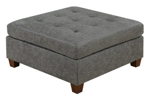 English Elm Living Tufted Cocktail Ottoman Antique Grey Leatherette Plush Tufting Wooden Legs Executive Flair Grey 37 L x 37 W x 15 H B011127813