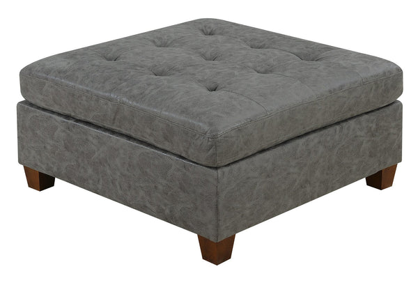 English Elm Living Tufted Cocktail Ottoman Antique Grey Leatherette Plush Tufting Wooden Legs Executive Flair Grey 37 L x 37 W x 15 H B011127813