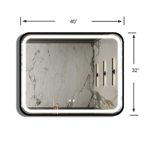 English Elm 40x32 Black Metal Frame Led Bathroom Vanity Mirror Dimmable Anti-fog Wall Mounted W1992121014