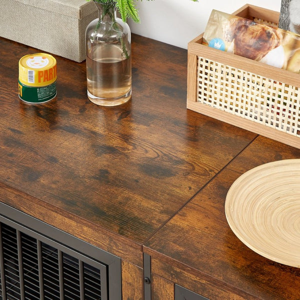 English Elm Super Large Double Dog Crate Tv Stand Rustic Brown Wood Media Console Pet Kennel W1162118950