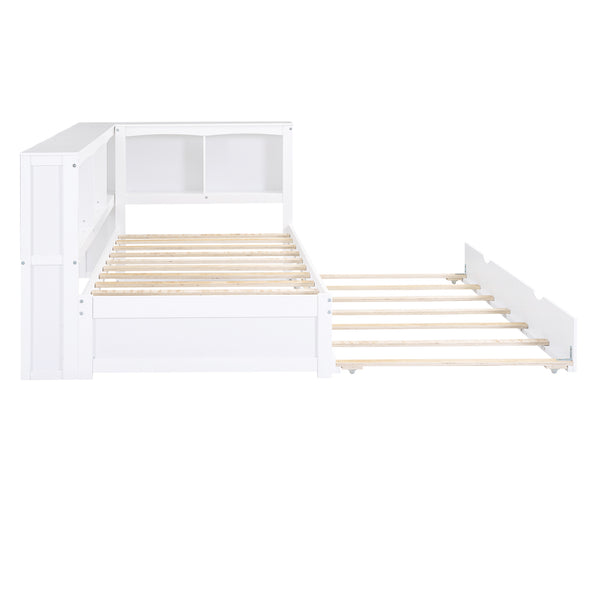English Elm Twin Size Daybed with Trundle, Built-In Storage Cabinets, Curved Details and Dual USB Ports for Small Spaces White GX000353AAK