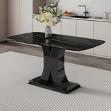 Hearth and Haven A Modern Minimalist Dining Table with Four Chairs. Black Imitation Marble Desktop with Mdf Legs.4 Dining Chairs with Black Leatherette Backrest Cushions and Black Metal Legs.Table Size 63 "x 35.4" x 30" W1151S00472