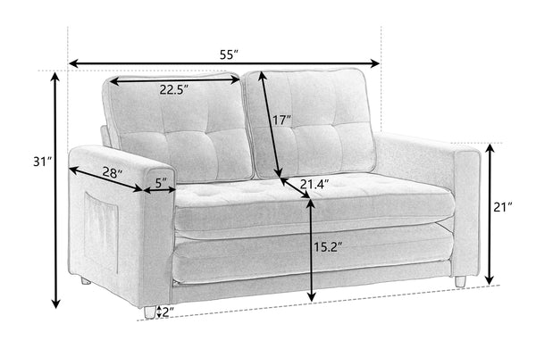 English Elm 3 Fold Sofa Convertible Futon Couch Sleeper SofaBed Compact Space-Saving Pull-Out Loveseat Velvet Linen Upholstery Light Gray W1628119838