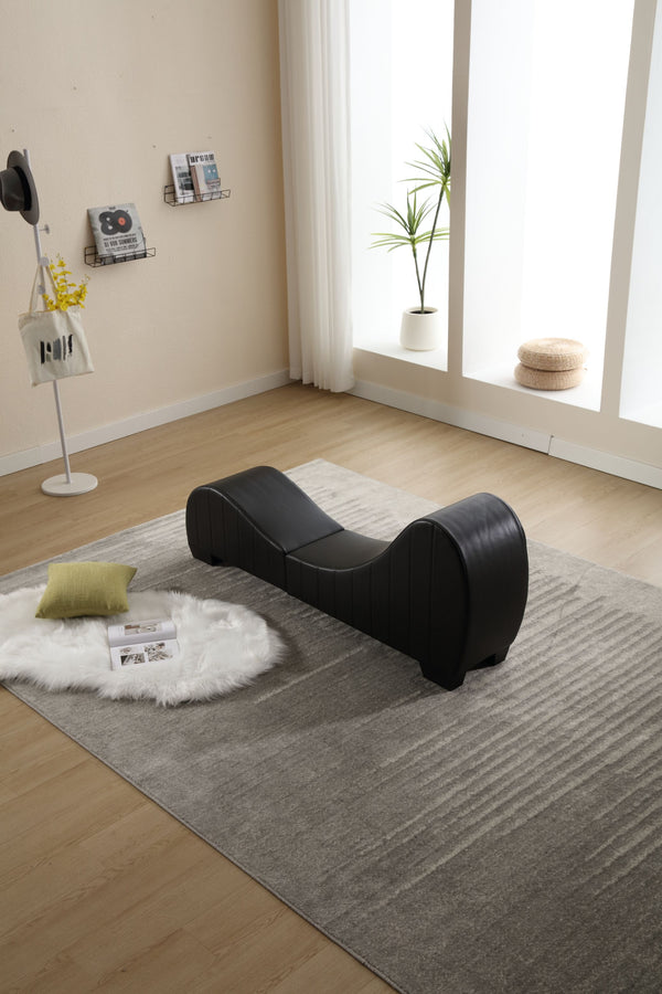 English Elm Factory Yoga Chaise Lounge for Stretching & Relaxation — Modern Faux Leather Curved Sofa Accent Piece Black W1628120406