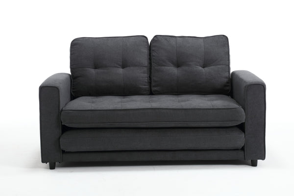 English Elm 3 Fold Sofa Convertible Futon Couch Sleeper Sofa Bed - Space-Saving Pull-Out Loveseat, Velvet-Linen Mix Upholstery, Dark Gray Beige Light Gray (47.75x29.25x9) W1628118503