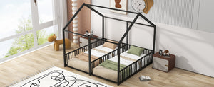 English Elm Metal Twin House Platform Bed with Guardrails and Playful Roof Window Design for Families Black MF307505AAB