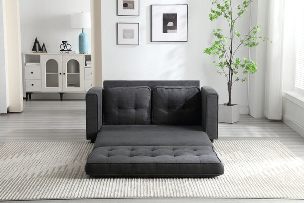 English Elm 3 Fold Sofa Convertible Futon Couch Sleeper Sofa Bed - Space-Saving Pull-Out Loveseat, Velvet-Linen Mix Upholstery, Dark Gray Beige Light Gray (47.75x29.25x9) W1628118503