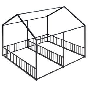 English Elm Metal Twin House Platform Bed with Guardrails and Playful Roof Window Design for Families Black MF307505AAB