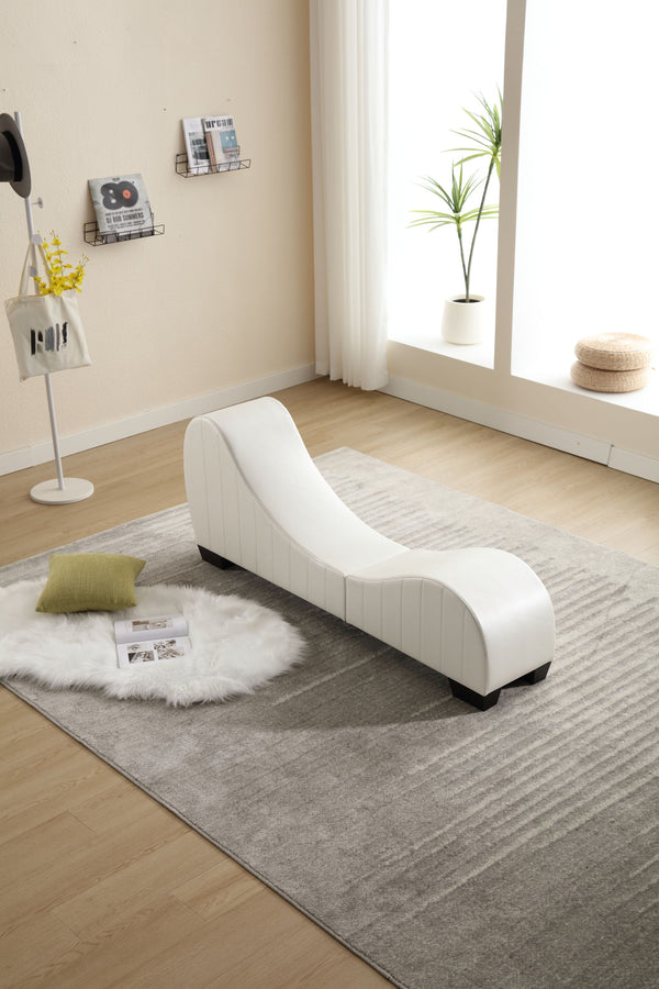 English Elm Factory Yoga Chaise Lounge for Stretching & Relaxation — Modern Faux Leather Curved Sofa Accent Piece White W1628120178