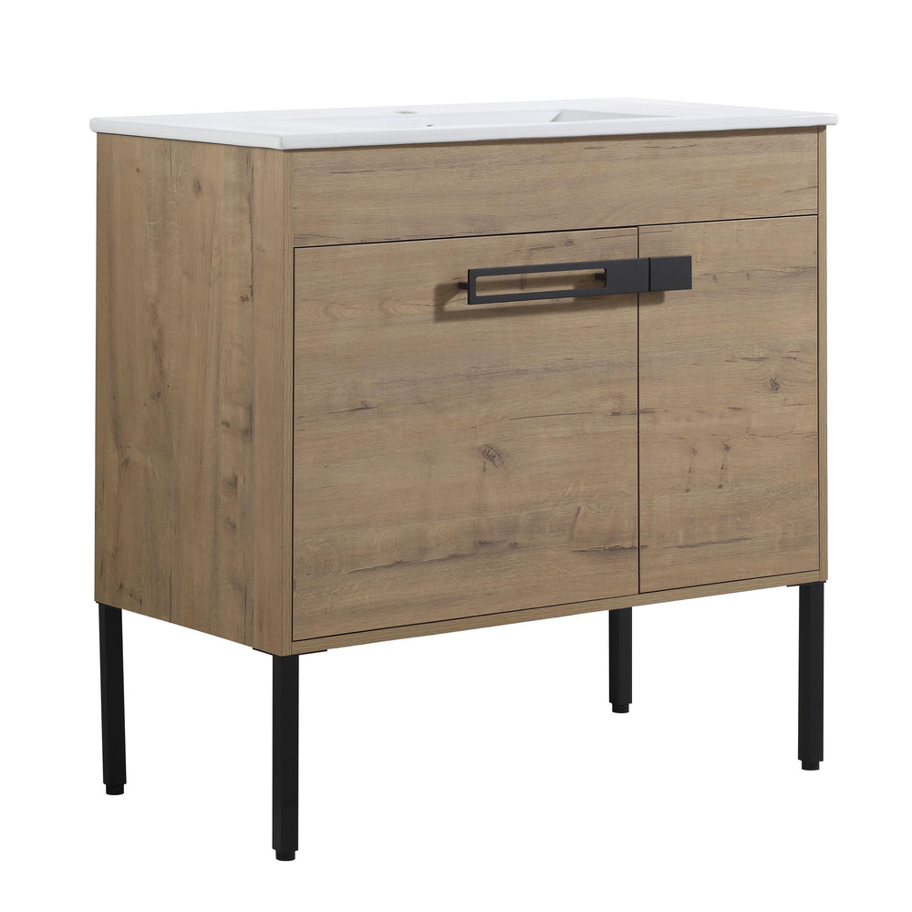 English Elm 36 Dual-Function Bathroom Vanity 36" Freestanding or Wall-Mount Cabinet, Eco Plywood, Shelf, Feet W999123987