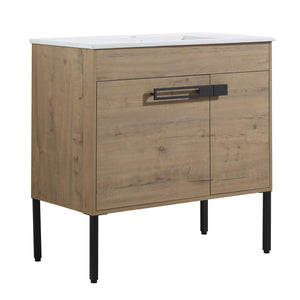 English Elm 36 Dual-Function Bathroom Vanity 36" Freestanding or Wall-Mount Cabinet, Eco Plywood, Shelf, Feet W999123987