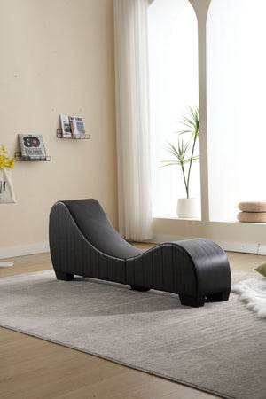 English Elm Factory Yoga Chaise Lounge for Stretching & Relaxation — Modern Faux Leather Curved Sofa Accent Piece Black W1628120406