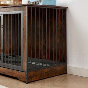 English Elm Super Large Double Dog Crate Tv Stand Rustic Brown Wood Media Console Pet Kennel W1162118950