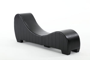 English Elm Factory Yoga Chaise Lounge for Stretching & Relaxation — Modern Faux Leather Curved Sofa Accent Piece Black W1628120406
