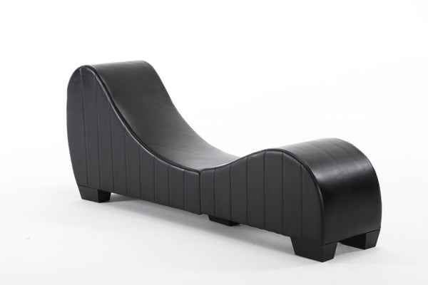 English Elm Factory Yoga Chaise Lounge for Stretching & Relaxation — Modern Faux Leather Curved Sofa Accent Piece Black W1628120406