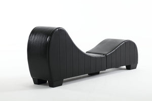 English Elm Factory Yoga Chaise Lounge for Stretching & Relaxation — Modern Faux Leather Curved Sofa Accent Piece Black W1628120406